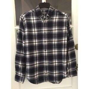 EDDIE BAUER Button Down Long Sleeve Blue Gray Plaid Flannel Shirt Men's Medium